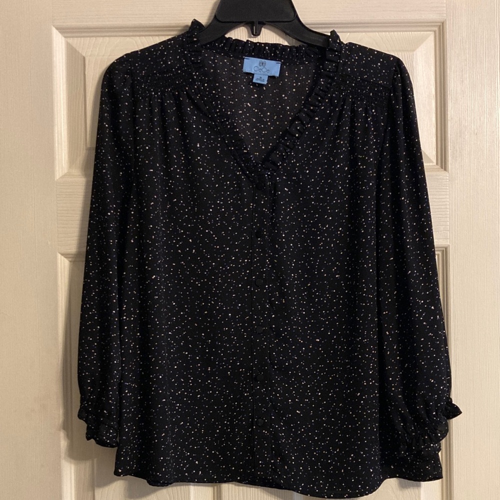 CeCe Black Speckled Blouse, M
